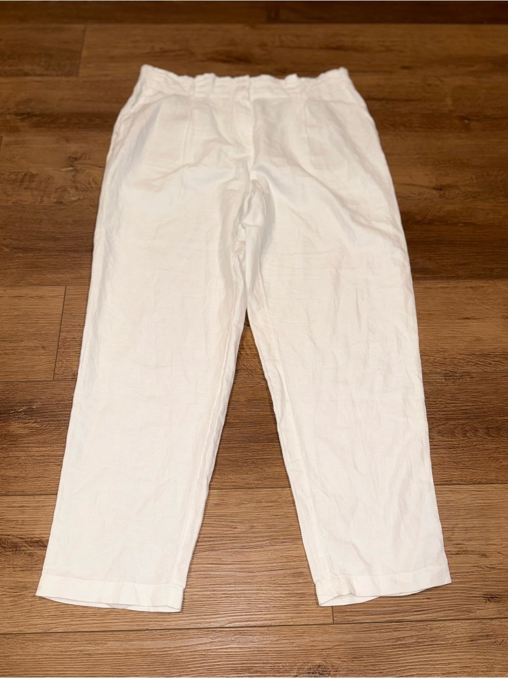Wide Leg High Rise Linen White Pants Sz LT Flowy Coastal Beachy Resort Ethereal